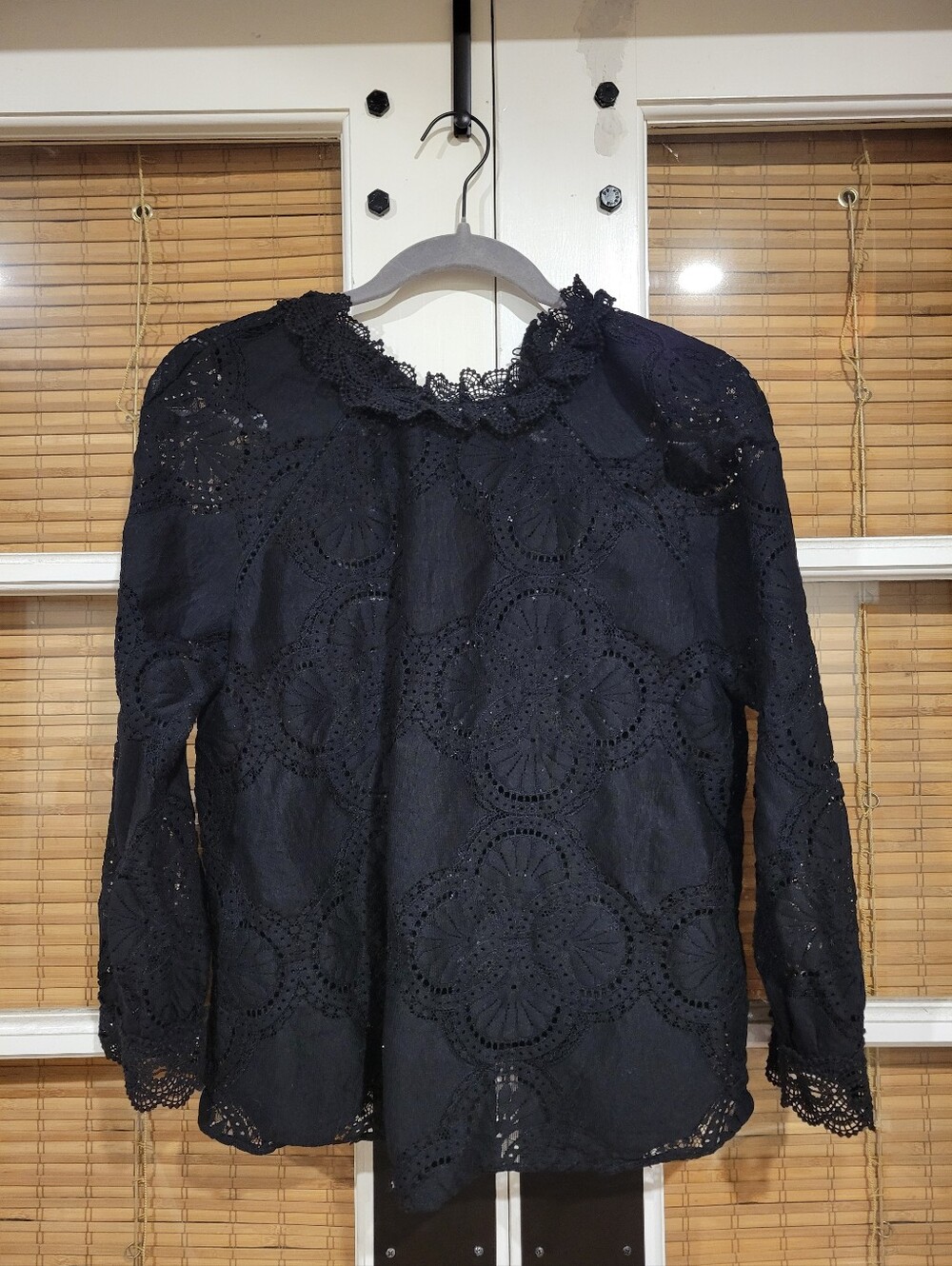 Sezane Black Bianca Lace Eyelet Blouse - Picture 2 of 11